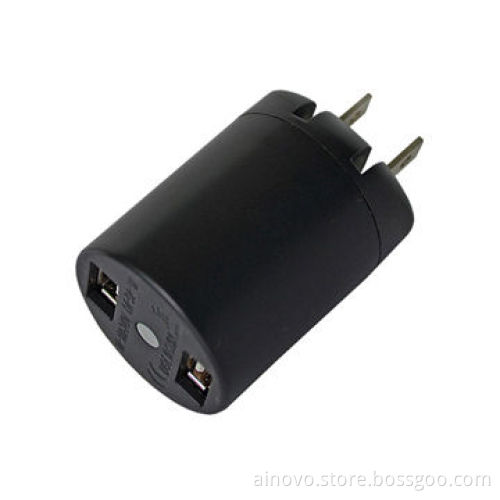 Mobile Phone Travel Charger, 2 USB Port, Portable, 100V-240V AC, 5V DC/1A, Black Color Available